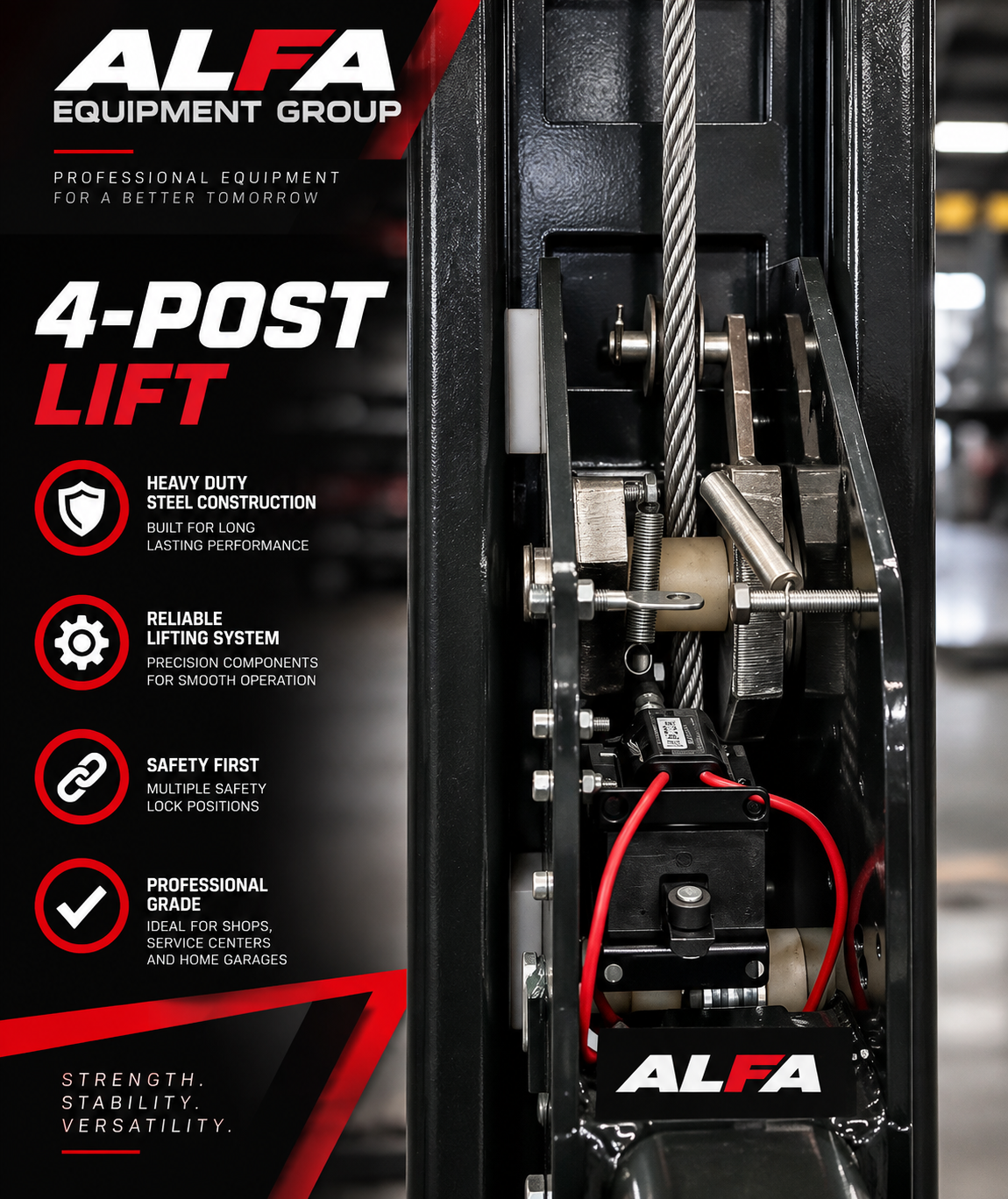 ALFA S-EL8000 8,000 LB Parking Lift – Standard Four Post Electric Lock Lif — Alfa Equipment Group